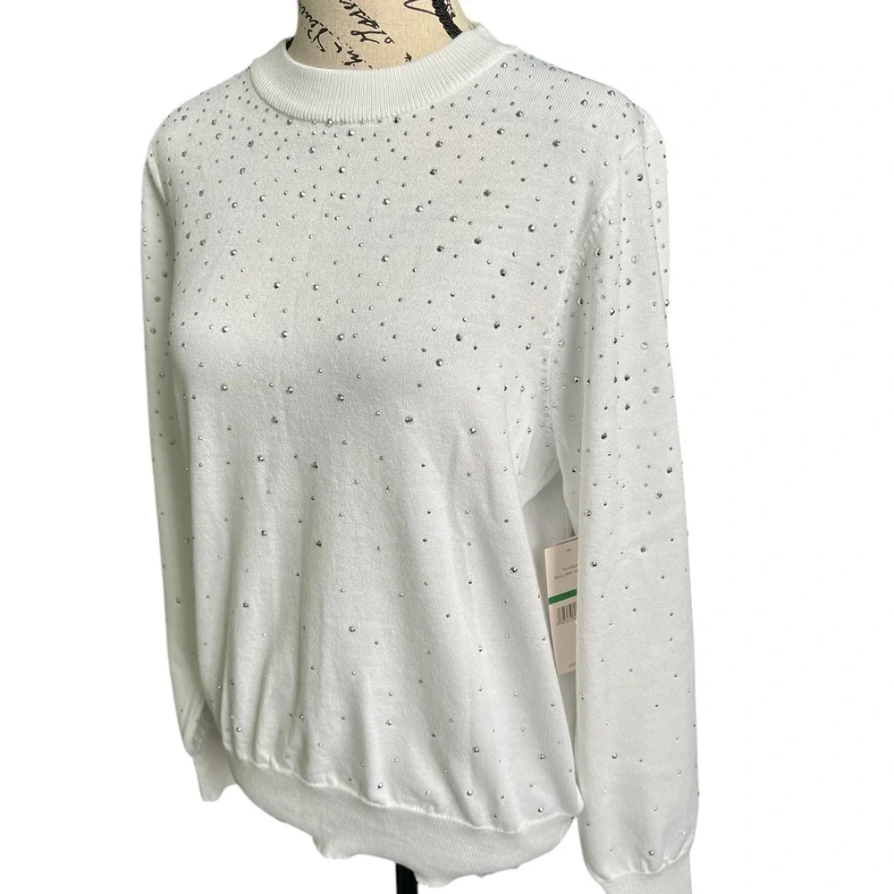 Nannette White Sweater with Rhinestone Accents